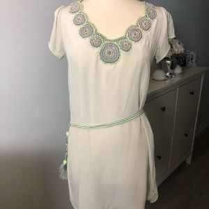 Silk swimsuit cover with beaded neck detail